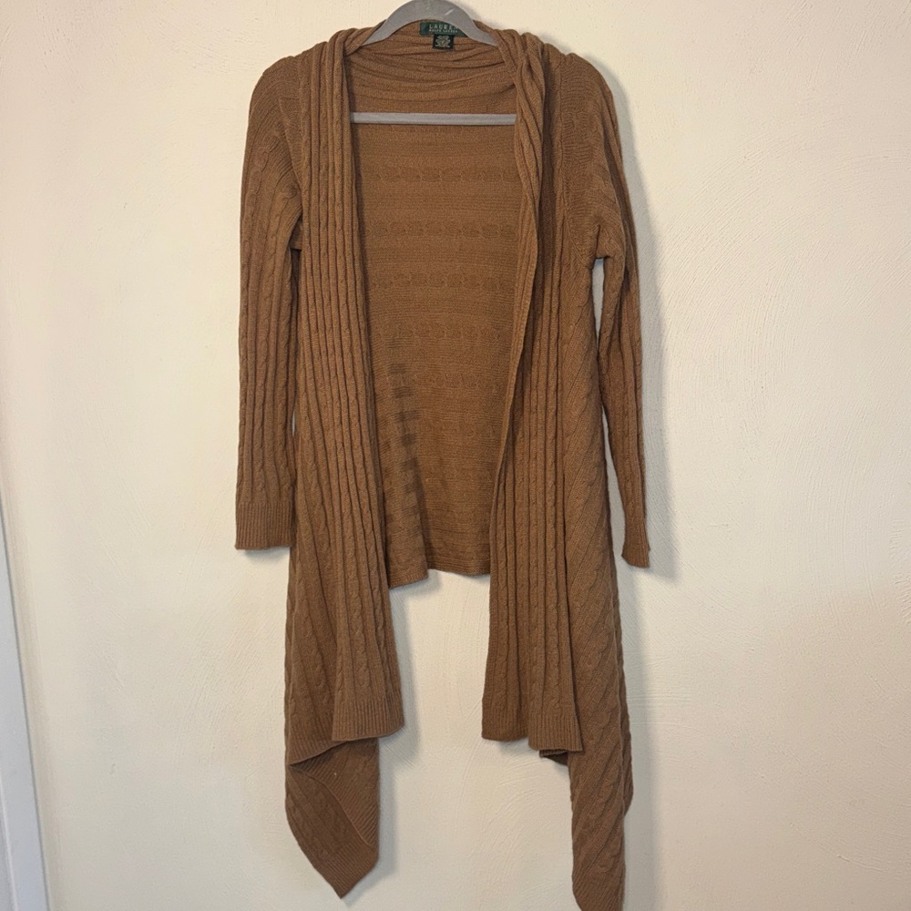 Lauren Ralph Lauren Waterfall Cable Knit Open Front Cardigan